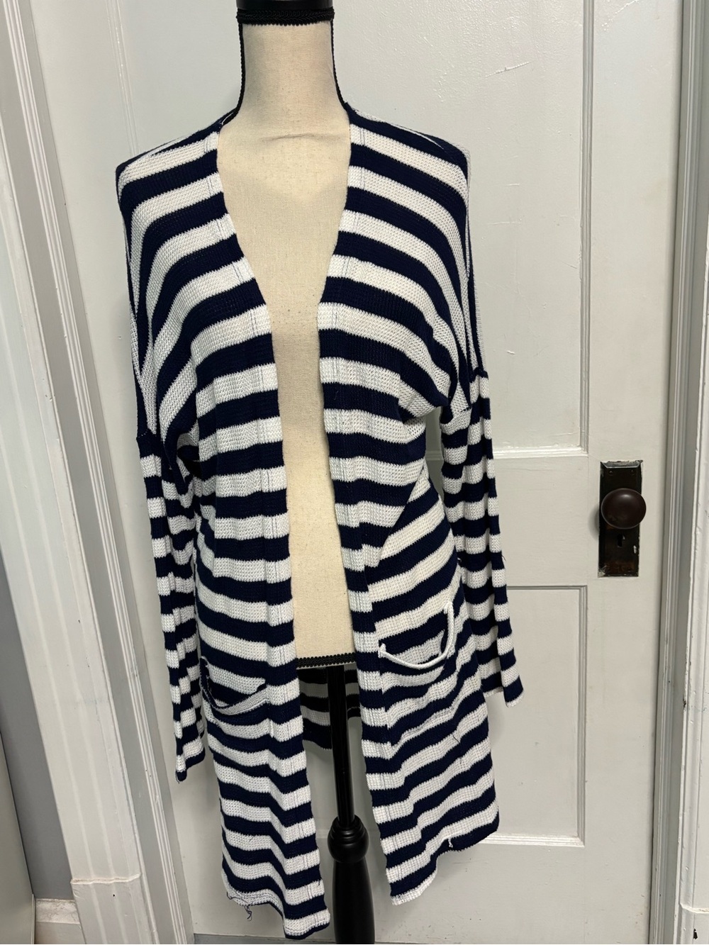 Flamingo Urban Navy and White Striped Open-Front Cardigan